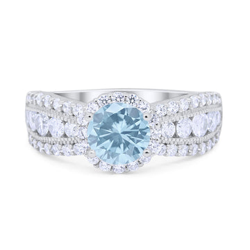 Vintage Style Engagement Ring Simulated Aquamarine CZ 925 Sterling Silver